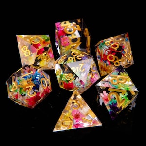 フラワー DND ダイス セット、樹脂製シャープエッジ ダイス セット、ダンジョンズ アンド ドラゴンズ用 D&D ダイス セット、多面体ダイス セット、D20、D8、D6
