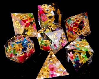 Flower DND Dice Set, Resin Sharp Edge Dice Set, D&D Dice Set for Dungeons and Dragons, Polyhedral Dice Set, D20, D8, D6