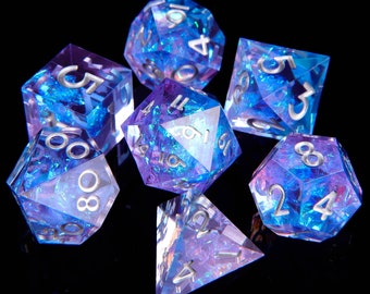 Purple DND Dice Set, Resin Sharp Edge Dice Set, D&D Dice Set for Dungeons and Dragons, Polyhedral Dice Set, D20, D8, D6