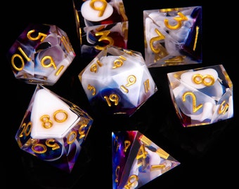 Scarlet Milk DND Dice Set, Resin Sharp Edge Dice Set, D&D Dice Set for Dungeons and Dragons, Blue Polyhedral Dice Set, D20, D8, D6