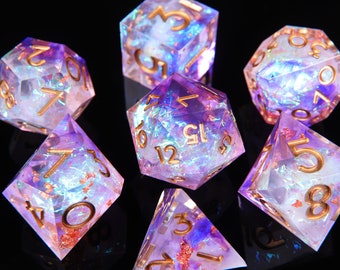 Light purple DND Dice Set, Resin Sharp Edge Dice Set, D&D Dice Set for Dungeons and Dragons, Blue Polyhedral Dice Set DND