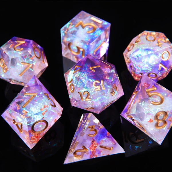 Light purple DND Dice Set, Resin Sharp Edge Dice Set, D&D Dice Set for Dungeons and Dragons, Blue Polyhedral Dice Set DND