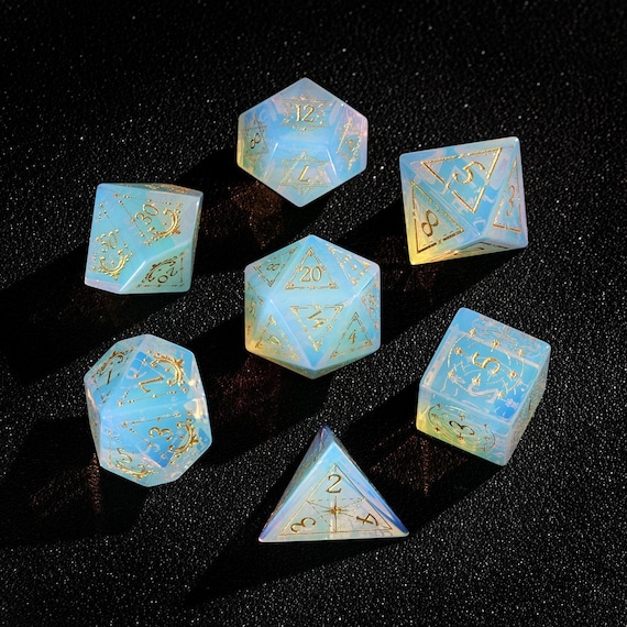 Carved Opal DND Dice Set - Hand Carved Gems for Dungeons & Dragons, RPG, MTG Games, Birthday Gift