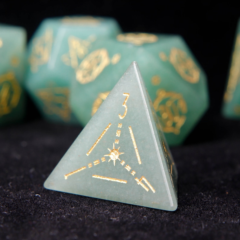 Green Jade DND Dice Set, Aventurine Sharp Edge D&D Dice Set, Dungeons and Dragons Polyhedral RPG Gemstone Dice Set image 3