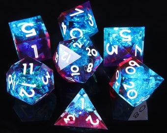 Blue Purple DND Dice Set, Resin Sharp Edge Dice Set, D&D Dice Set for Dungeons and Dragons, Blue Polyhedral Dice Set, D20, D8, D6
