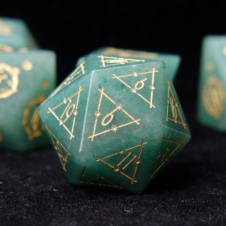 Green Jade DND Dice Set, Aventurine Sharp Edge D&D Dice Set, Dungeons and Dragons Polyhedral RPG Gemstone Dice Set image 9