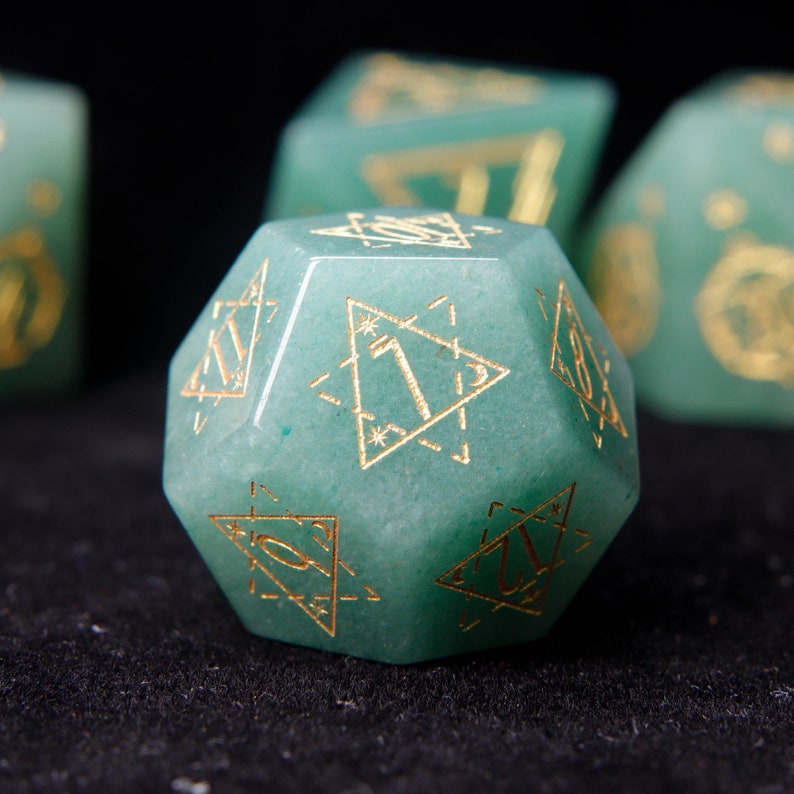 Green Jade DND Dice Set, Aventurine Sharp Edge D&D Dice Set, Dungeons and Dragons Polyhedral RPG Gemstone Dice Set image 5