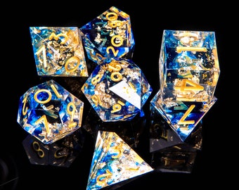 Blue Transparent DND D20 Dice, Resin Sharp Edge Dice Set, D&D Dice Set for Dungeons and Dragons, Blue Polyhedral Dice Set