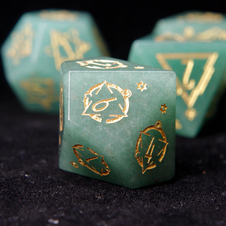 Green Jade DND Dice Set, Aventurine Sharp Edge D&D Dice Set, Dungeons and Dragons Polyhedral RPG Gemstone Dice Set image 8
