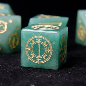 Green Jade DND Dice Set, Aventurine Sharp Edge D&D Dice Set, Dungeons and Dragons Polyhedral RPG Gemstone Dice Set image 6