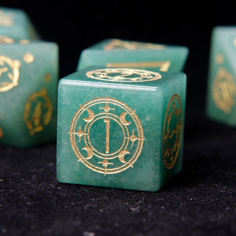 Green Jade DND Dice Set, Aventurine Sharp Edge D&D Dice Set, Dungeons and Dragons Polyhedral RPG Gemstone Dice Set image 6