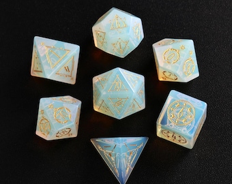 Carved Opal DND Dice Set - Hand Carved Gems for Dungeons & Dragons, RPG, MTG Games, Birthday Gift