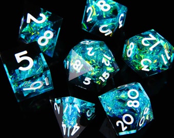 Blue Lightning DND D20 Dice, Resin Sharp Edge Dice Set, D&D Dice Set for Dungeons and Dragons, Blue Polyhedral Dice Set