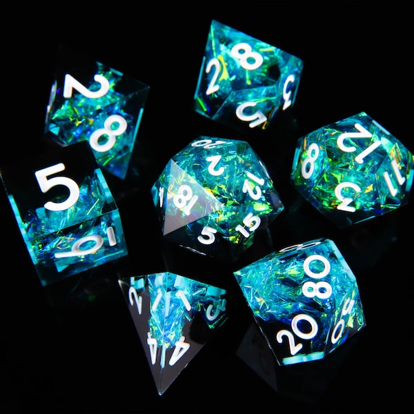 Blue Lightning DND D20 Dice, Resin Sharp Edge Dice Set, D&D Dice Set for Dungeons and Dragons, Blue Polyhedral Dice Set