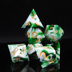 Green Marble DND Dice Set, Resin Sharp Edge Dice Set, D&D Dice Set for Dungeons and Dragons, Blue Polyhedral Dice Set, D20, D8, D6