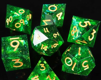Green DND Dice Set, Resin Sharp Edge Dice Set, D&D Dice Set for Dungeons and Dragons, Blue Polyhedral Dice Set, D20, D8, D6
