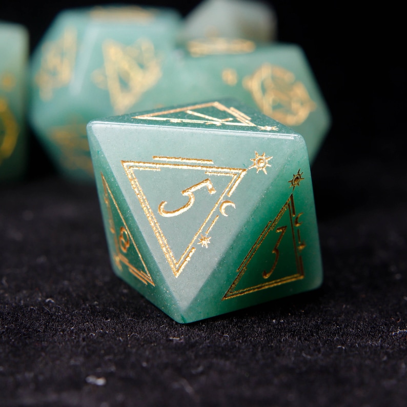 Green Jade DND Dice Set, Aventurine Sharp Edge D&D Dice Set, Dungeons and Dragons Polyhedral RPG Gemstone Dice Set image 2