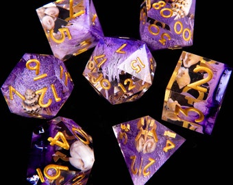 Light Purple Snail DND Dice Set, Resin Sharp Edge Dice Set, D&D Dice Set for Dungeons and Dragons, Blue Polyhedral Dice Set, D20, D8, D6