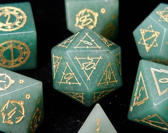 Green Jade DND Dice Set, Aventurine Sharp Edge D&D Dice Set, Dungeons and Dragons Polyhedral RPG Gemstone Dice Set