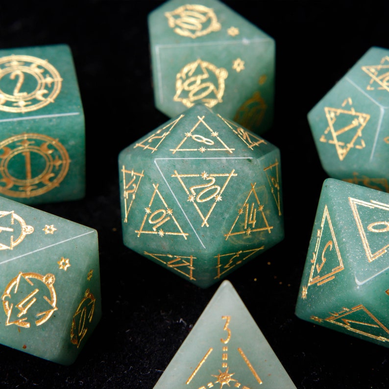Green Jade DND Dice Set, Aventurine Sharp Edge D&D Dice Set, Dungeons and Dragons Polyhedral RPG Gemstone Dice Set image 1