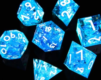Light Blue DND Dice Set, Resin Sharp Edge Dice Set, D&D Dice Set for Dungeons and Dragons, Blue Polyhedral Dice Set, D20, D8, D6