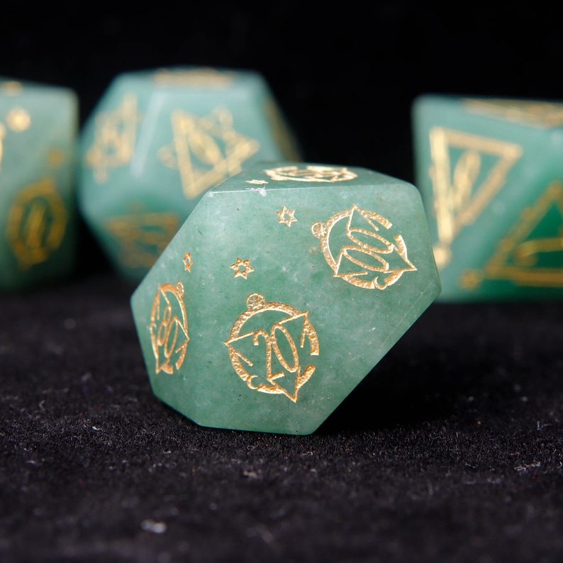 Green Jade DND Dice Set, Aventurine Sharp Edge D&D Dice Set, Dungeons and Dragons Polyhedral RPG Gemstone Dice Set image 4