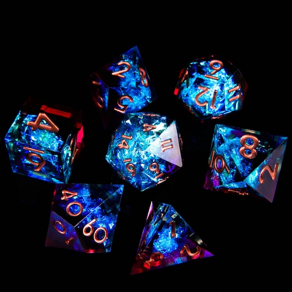 Blue Lightning DND D20 Dice, Resin Sharp Edge Dice Set, D&D Dice Set for Dungeons and Dragons, Blue Polyhedral Dice Set