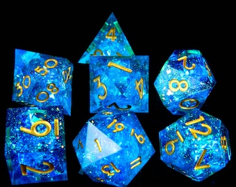 Blue DND Dice Set, Resin Sharp Edge Dice Set, D&D Dice Set for Dungeons and Dragons, Polyhedral Dice Set, D20, D8, D6