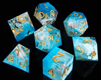DND Dice Set, Light Blue Underwater World Resin Sharp Edge Dice Set, D&D Dice Set for Dungeons and Dragons, Polyhedral Dice Set, D20, D8, D6