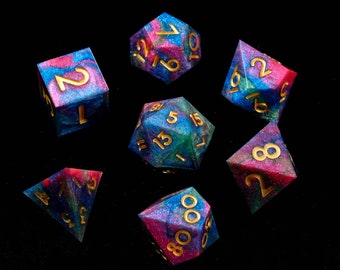 Rainbow DND Dice Set, Resin Sharp Edge Dice Set, D&D Dice Set for Dungeons and Dragons, Blue Polyhedral Dice Set, D20, D8, D6