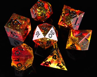 Orange Lightning DND D20 Dice, Resin Sharp Edge Dice Set, D&D Dice Set for Dungeons and Dragons, Blue Polyhedral Dice Set