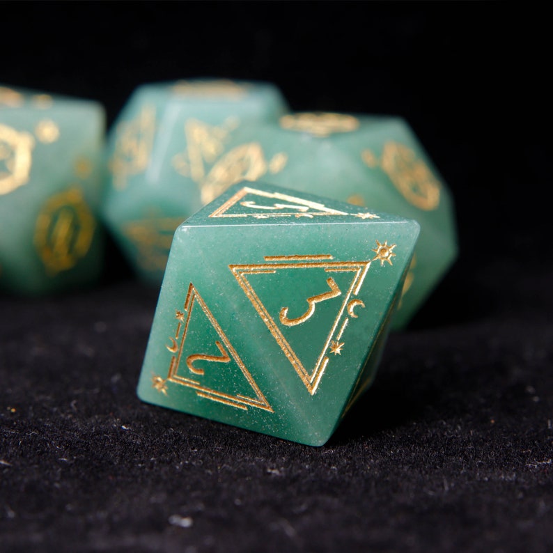 Green Jade DND Dice Set, Aventurine Sharp Edge D&D Dice Set, Dungeons and Dragons Polyhedral RPG Gemstone Dice Set image 7