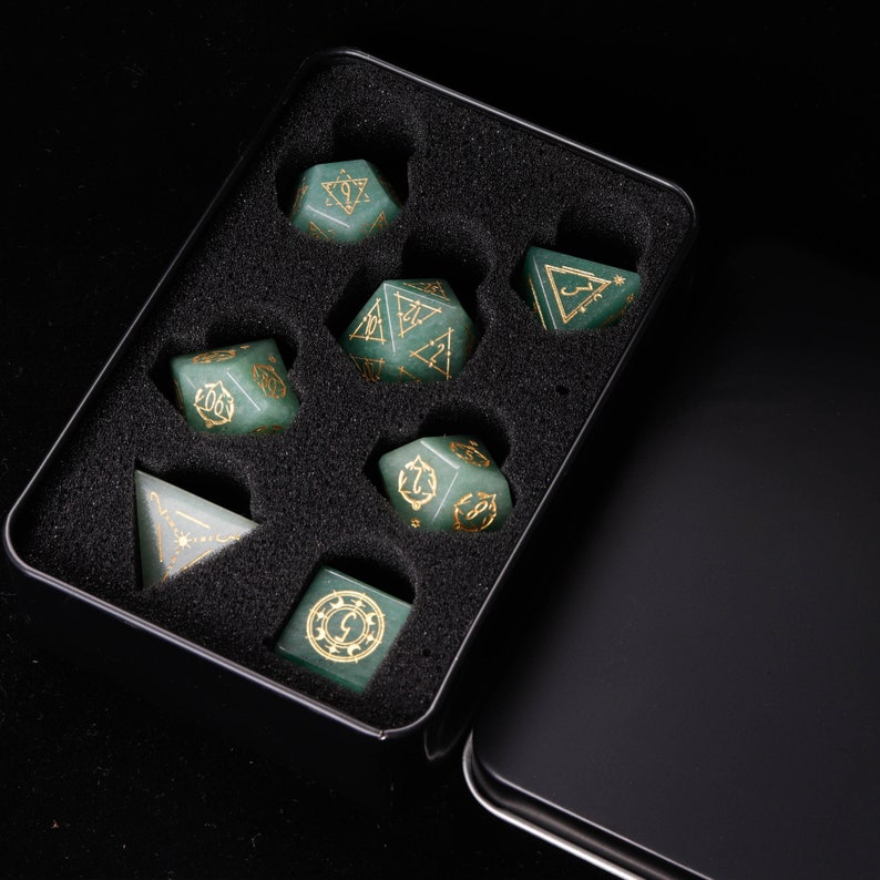 Green Jade DND Dice Set, Aventurine Sharp Edge D&D Dice Set, Dungeons and Dragons Polyhedral RPG Gemstone Dice Set image 10