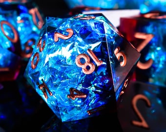 Dados Blue Lightning DND D20, juego de dados de borde afilado de resina, juego de dados D & D para mazmorras y dragones, juego de dados poliédricos azules