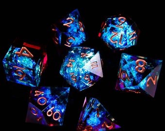 Blue Purple DND Dice Set, Resin Sharp Edge Dice Set, D&D Dice Set for Dungeons and Dragons, Blue Polyhedral Dice Set, D20, D8, D6