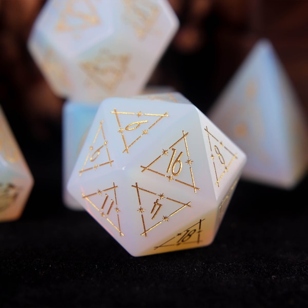 Carved Opal DND Dice Set - Hand Carved Gems for Dungeons & Dragons, RPG, MTG Games, Birthday Gift