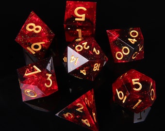 Fire Red DND Dice Set, Resin Sharp Edge Dice Set, D&D Dice Set for Dungeons and Dragons, Blue Polyhedral Dice Set, D20, D8, D6
