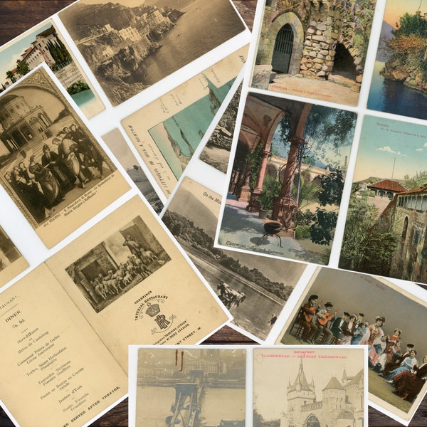 1940's European Postcard Grab-Bag - 1200 DPI - Digital Download - Spain - Ireland - Budapest - France - Vintage - Antique - Junk Journal DIY