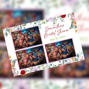 Hochzeit & Brautparty Photo Booth Vorlage | Bearbeitbares Canva Design | 4x6 Postkarten Layout | 3 Anpassbare Fotofächer