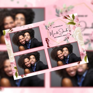 Modelo de cabine fotográfica para casamento e chá de panela | Design editável do Canva | Layout de cartão postal 4x6 | 3 espaços para fotos personalizáveis
