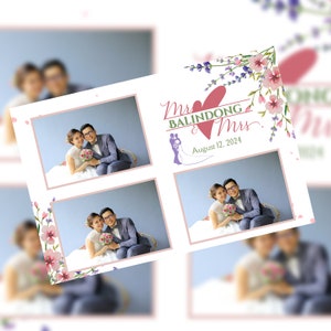 Modelo de cabine fotográfica para casamento e chá de panela | Design editável do Canva | Layout de cartão postal 4x6 | 3 espaços para fotos personalizáveis