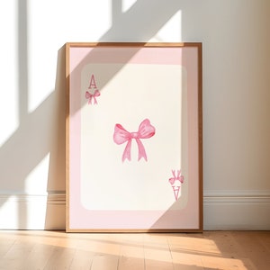 Decoración de habitación coqueta, arte de pared Balletcore, estampado de lazo de acuarela, arte de pared de lazo rosa, póster rosa bebé, impresión de arte de lazo de cinta, tarjeta Ace