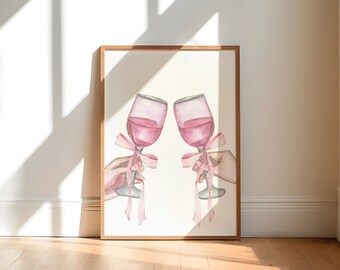 Coquette room decor, Balletcore wall art, Watercolor bow print, Pink Bow Wall art, Pastel Pink print, Baby Pink Poster, Ribbon Bow art print