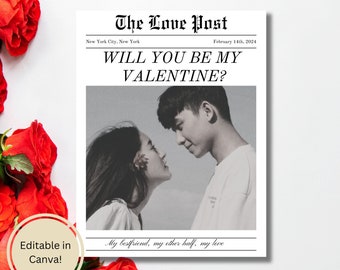 Valentines Newspaper Template, Will you be my valentine, Custom Newspaper, Valentines Day Gift, Cupid Newspaper, Last Minute Valentine Gift