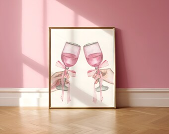 Coquette room decor, Balletcore wall art, Watercolor bow print, Pink Bow Wall art, Pastel Pink print, Baby Pink Poster, Ribbon Bow art print