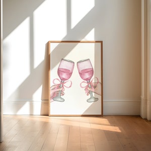 Coquette room decor, Balletcore wall art, Watercolor bow print, Pink Bow, Pastel Pink print, Ribbon Bow art print, Bar Cart Wall art