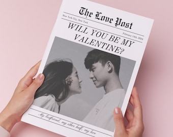 Valentines Newspaper Template, Will you be my valentine, Custom Newspaper, Valentines Day Gift, Cupid Newspaper, Last Minute Valentine Gift