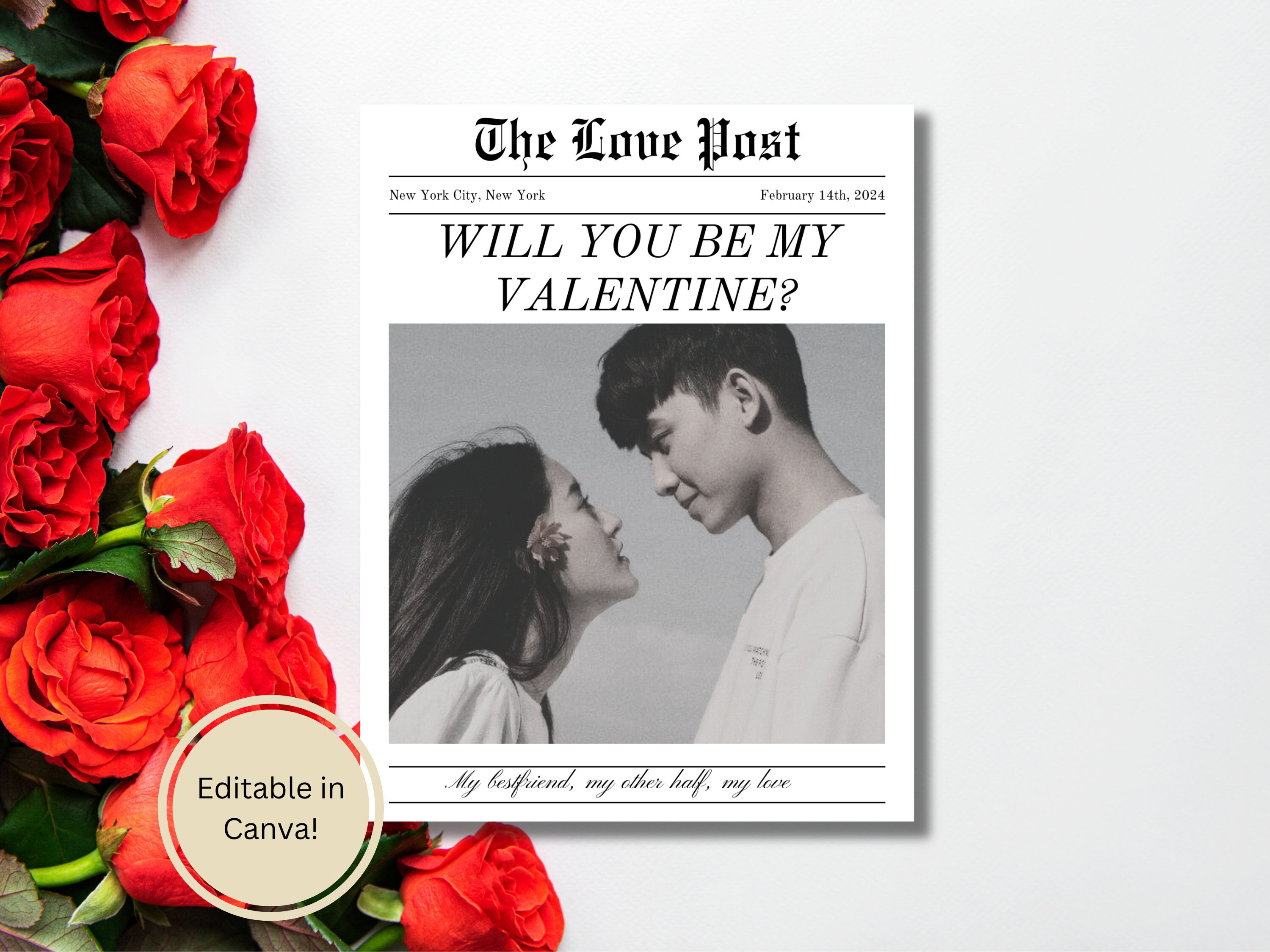 valentines newspaper template, will you be my valentine, custom