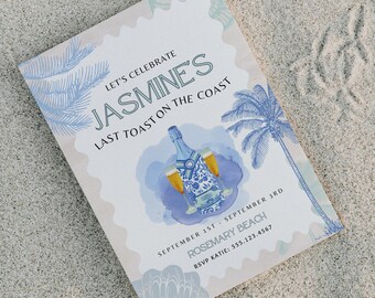 Last Toast on the Coast Bachelorette Template Beach Theme DIY Invitation Seaside Weekend Itinerary Editable Printable Invite Coastal Bride