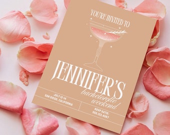 Neutral Bachelorette Invitation, Bachelorette Itinerary, Cocktail Club Bach Party, Editable Itinerary, Digital Bachelorette Party Invite